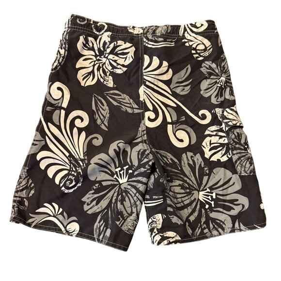 First Wave Boys Swim Trunks Black White Floral Board Shorts Size 8 - Picture 2 of 8